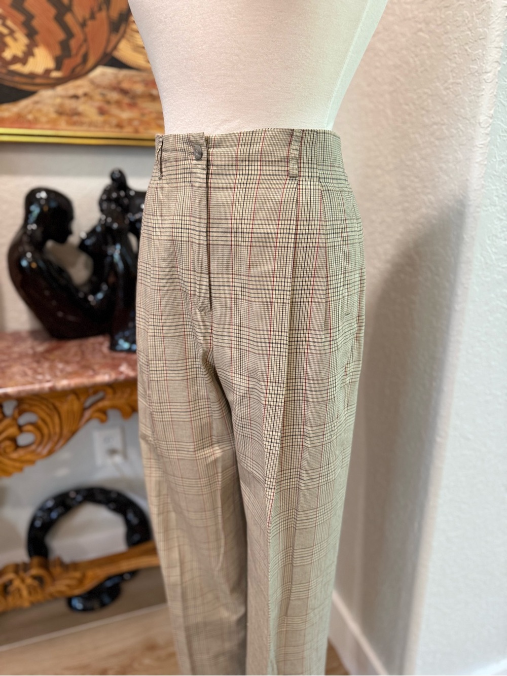 Vintage Plaid Dress Pants - Beige Glen Check